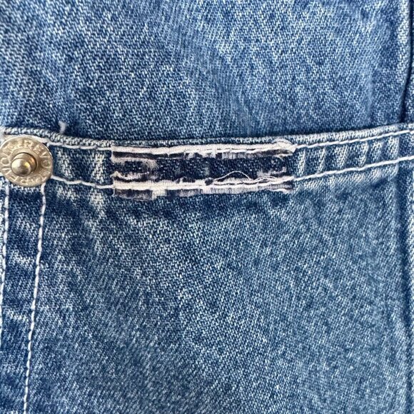 90s Vintage Revolt Blue Denim Rainbow Trim Straight Leg  Utility Overalls Size L - Picture 5 of 16